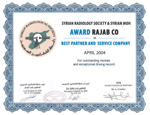 2004  The company awarded from Syrian MOH